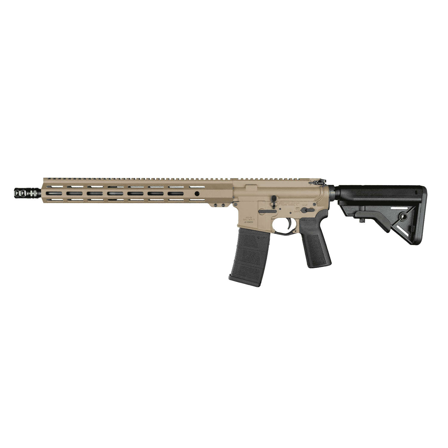 ACI-15 556 BRAVO 16 MOD 0 FDE AR15 with Cerakote FDE finish, 16-inch 4150 CMV Melonite barrel, and B5 Systems Bravo Stock by Andro Corp Industries