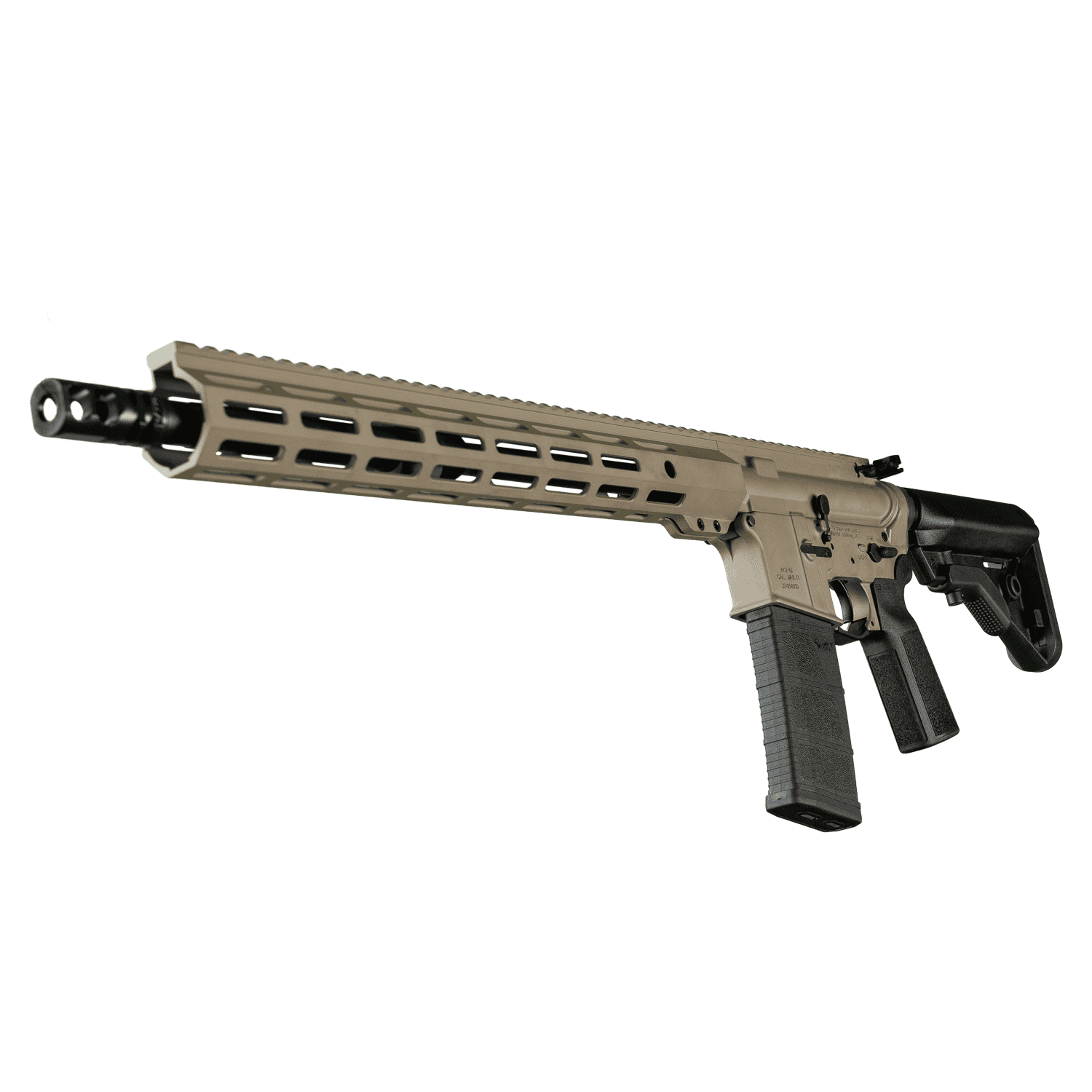 ACI-15 556 BRAVO 16 MOD 0 FDE AR15 with Cerakote FDE finish, 16-inch 4150 CMV Melonite barrel, and B5 Systems Bravo Stock by Andro Corp Industries