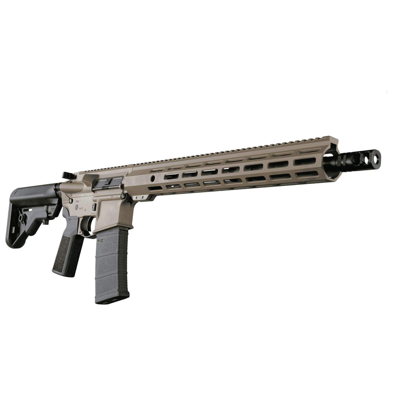 ACI-15 556 BRAVO 16 MOD 0 FDE AR15 with Cerakote FDE finish, 16-inch 4150 CMV Melonite barrel, and B5 Systems Bravo Stock by Andro Corp Industries