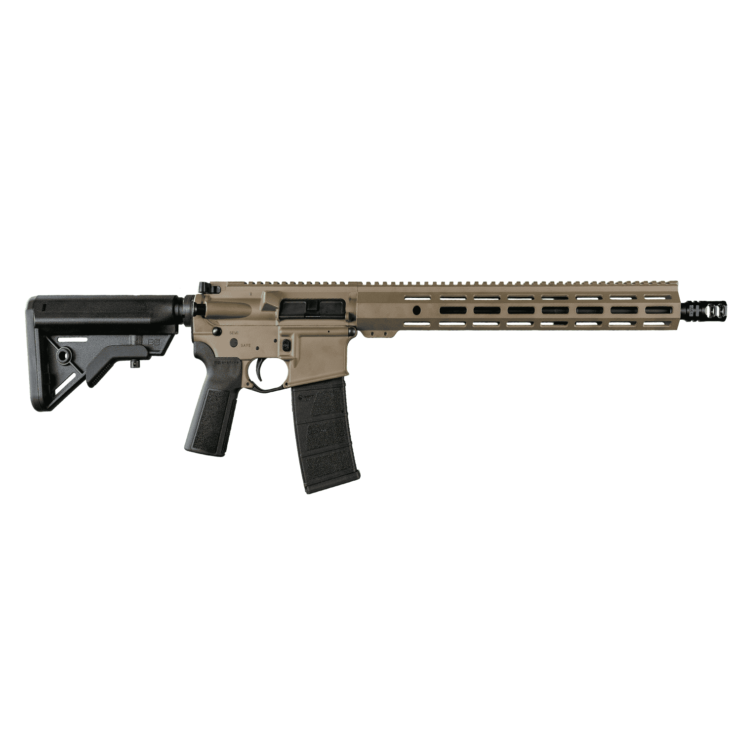 ACI-15 556 BRAVO 16 MOD 0 FDE AR15 with Cerakote FDE finish, 16-inch 4150 CMV Melonite barrel, and B5 Systems Bravo Stock by Andro Corp Industries