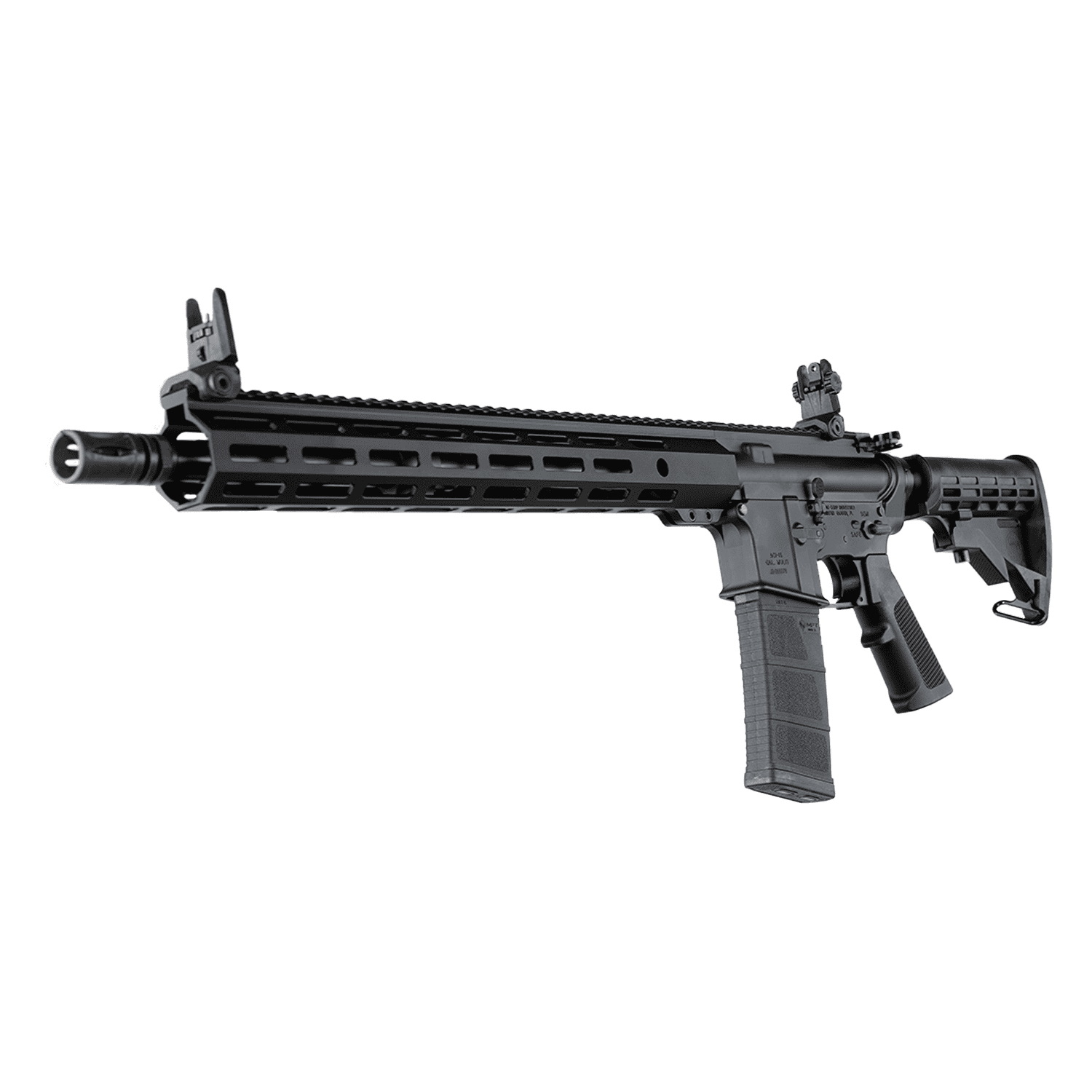 aci-15-556-bravo-16-w-sights AR-15 rifle with flip-up sights, 16-inch barrel, and MLOK handguard by Andro Corp Industries