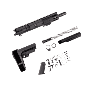 300 Blackout MICRO 5 Build Kit for AR-15, complete 5-inch 300 Blackout pistol kit with upper, lower parts, SBA3 brace, and MLOK handguard by Andro Corp Industries. Lower receiver not included. No FFL required.