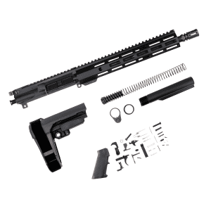 5.56 NATO HALO 12.5 Build Kit for AR-15, complete 12.5-inch 5.56 pistol kit with upper, lower parts, SBA3 brace, and MLOK handguard by Andro Corp Industries. Lower receiver not included. No FFL required.